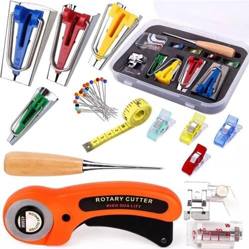 Imzay 62PCS Fabric Bias Tape Makers Kit With Binder Foot, Quilting Clips, Awl, Tape Measure, Fabric Cutter, For Sewing Quilting