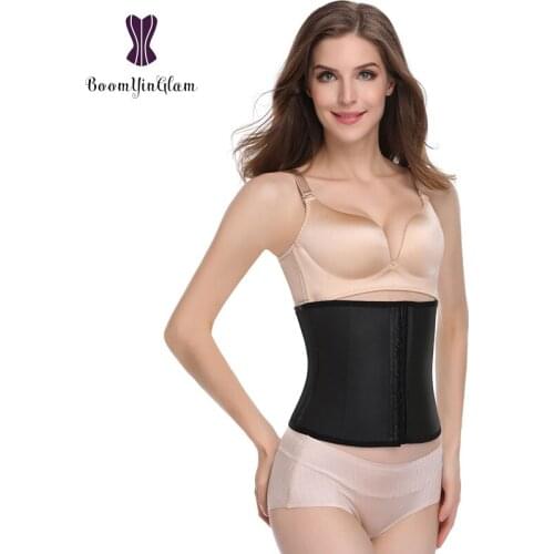 Wholesale 3 hooks 9 steel boned body shaper latex rubber corset neoprene waist trainer slimming waist cincher Solid Black Nude