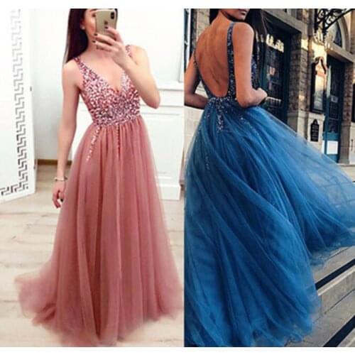 2021 Elegant Formal Lace Bronzing Mesh V-neck Beading Party Dress Suitable for Lovers Dating Ball Work Clothes