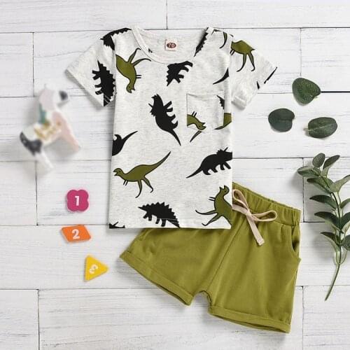 Boys Summer Dinosaur Print Shirt Shirt Shorts Cotton Suits Boy Outfit Sport Suit Children Clothing Set Drop Shipping