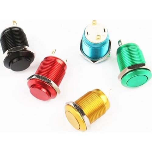 10pcs 12mm Metal Oxidized push button Switch flat/high waterproof momentary reset 1NO 2pin terminal red black blue Gold Green