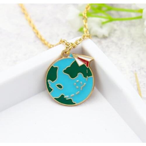 Fashion Earth Map Necklace Green earth World Map Pendant Necklace Bijoux Metal Long Collares For Kids Friend Travel Party Gift