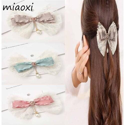 Top Fahshion Womens Princess Temperament Hairpin Casual Lace Bow Headdress Korean Girls Hair Clip Hair Accessories