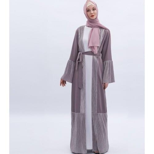 Muslim Ramadan Long Dress Women Summer Cardigan with Belt Arabia Caftan Loose Stitching Turkey Maxi Elegent Kaftan Abaya