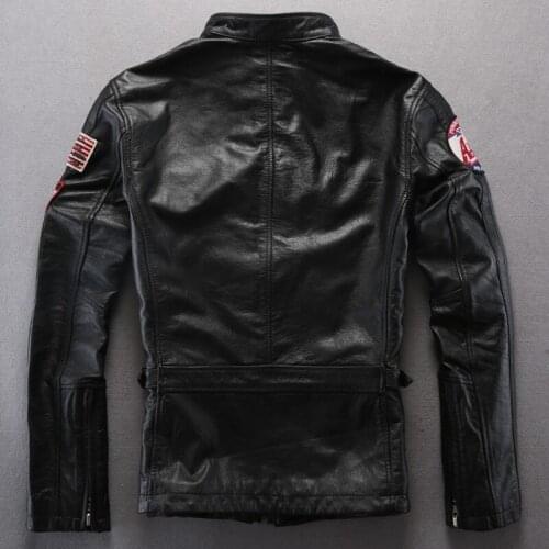 2020 Black Men Pattern Slim Fit Bikers Jacket Large Size XXXL Genuine Sheepskin Autumn Motorcycle Leather Coat