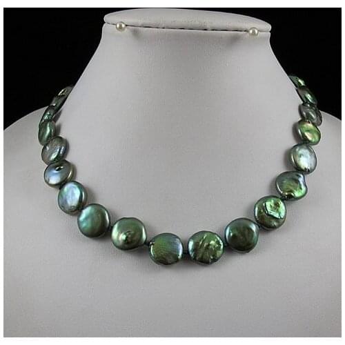 New Style Coin Pearl Necklace Green Color 11-12mm Handmade Real Pearl Jewelry Rhinestone Manget Clasp Classic Party Women Gift