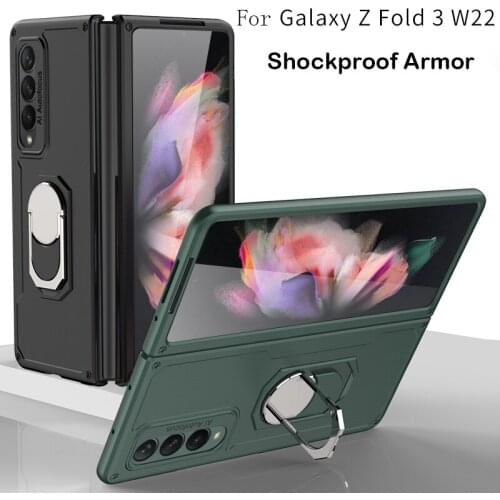 Coque Z Fold 3 Flip Case For Samsung Galaxy Z Fold 2 Shockproof Rugged Armor Finger Ring Holder Stand Lens Protector Cover W22