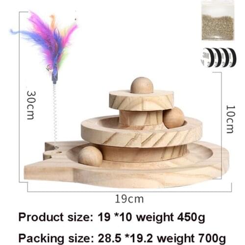 Spring For Puppy Double-Layer Solid Wood Turntable With Funny Cat Stick Cat Scratcher Small Pet Supplies Cat Feather Toy Set