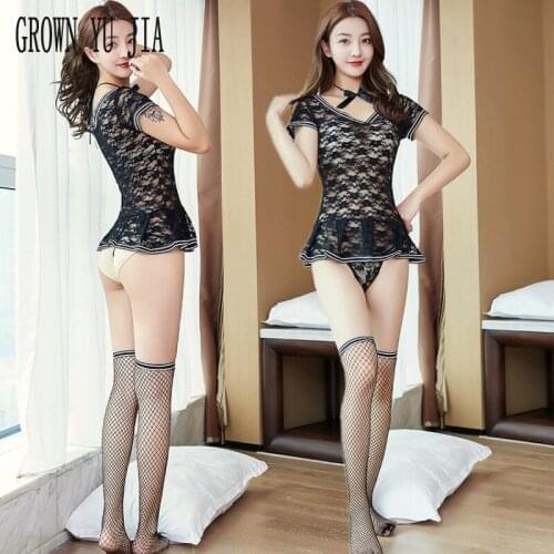 Sexy Skirt for Sex Lingerie Erotic At Home Nightwear Porno Cosplay Costume Lace Mesh Mini Dress Mesh Stockings Set Sex Play