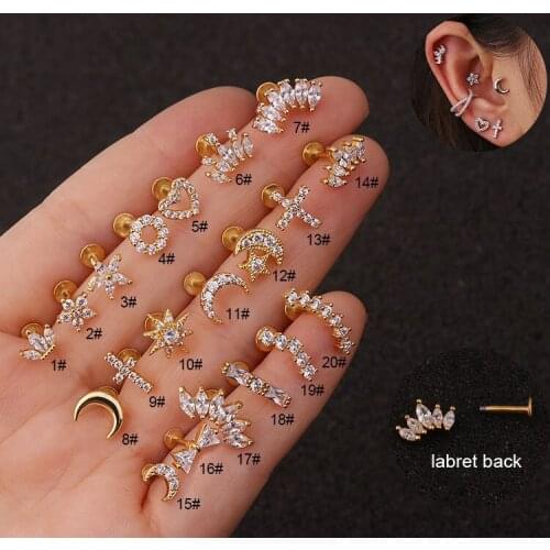 Sleep Without Picking Earrings, Stainless Steel Zircon T-shaped Lip Stud Jewelry