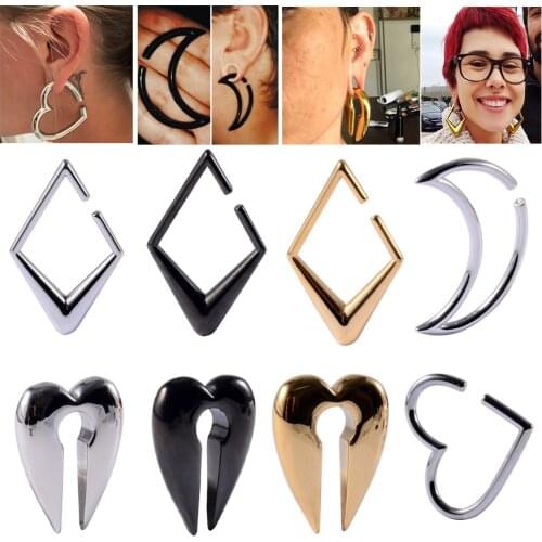 Pair 316L steel Cool Heavy Ear Weight Heart Shape Ear Hoop earring Moon Weights Piercing Ear Taper Piercing Body Jewelry