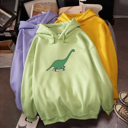 Skateboard Dinosaur Printed Sweatshirt Women Boy Hoodie Cute Hip Hop Kawaii Harajuku Oversized Womens Warm Hoodies Tops Clothes
