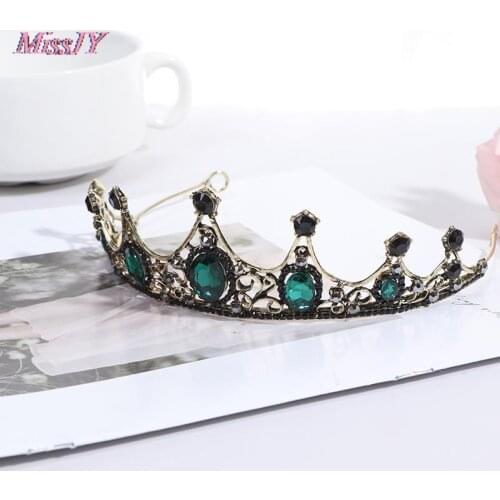 Vintage Baroque Imitated Emerald Crystal Tiaras and Crowns Bridal Hair Jewelry