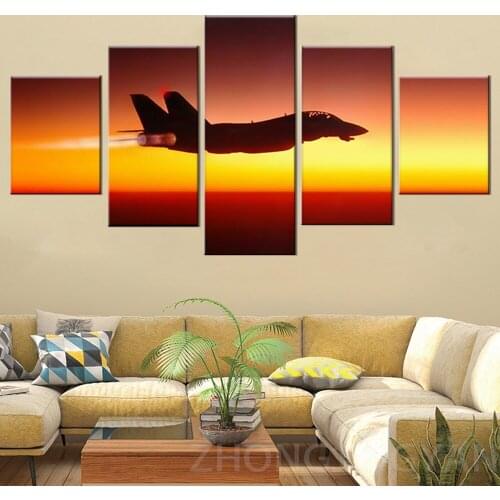 Air Aircraft Sunset Landscape HD Print Poster 5 Piece Painting On Canvas For Home Room Decoration Wall Art Abstract Picture