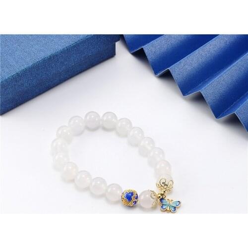High Quantity White Agates natural stone bracelet women accessories metal butterfly pendant tasbih jewelry wholesale