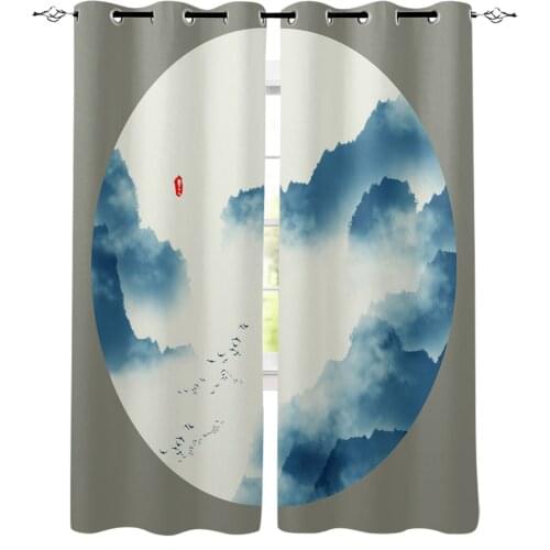 Landscape Painting Ink Art Window Curtains Bedroom Kitchen Curtain Panel Christmas Home Decor Curtains for Living Room