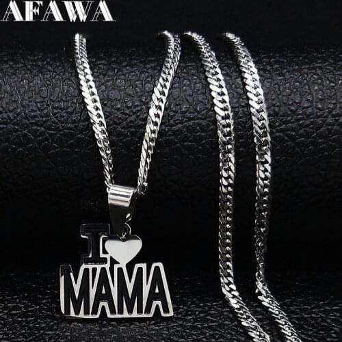 2021 Fashion I Love Mama Stainless Steel Chain Necklace Women Silver Color Small Statement Necklace Jewerly colgante N1953