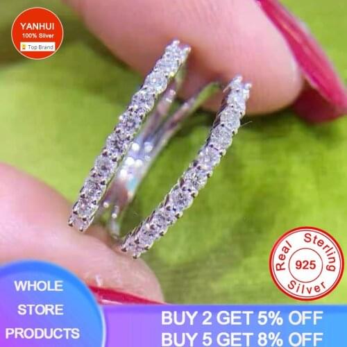With Certificate Womens 925 Silver Ring Micro Pave Zircon Crystal Wedding Band Stacking Ring 2.0mm White Gold Anniversary Band