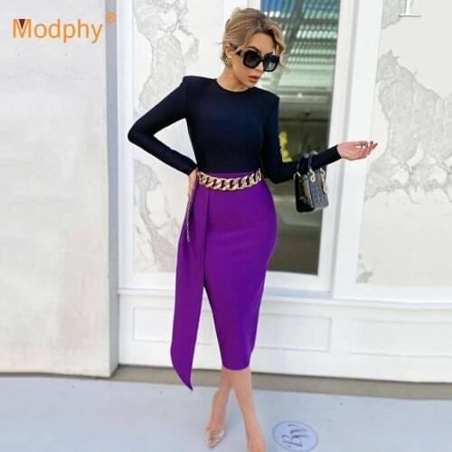 Free Shipping Elegant Women Bandage Dress 2021 Autumn Fashion Contrast Color Draping Bodycon Midi Dresses Club Party Vestidos