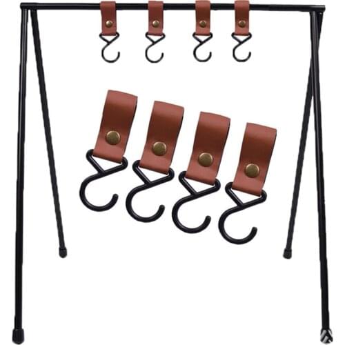 1/2/4 Pcs Outdoor PU Leather Hooks Camping Tripod Clothes Storage Portable Hiking Hanger Clothes Hook For Camp Supplies Durable
