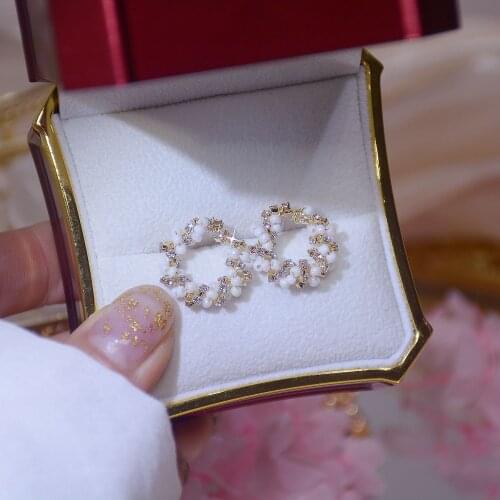 14k Real Gold Plated Fashion Jewelery Small Crystal Round Flower Exquisite Stud Earrings for Woman Holiday Party Elegant Earring