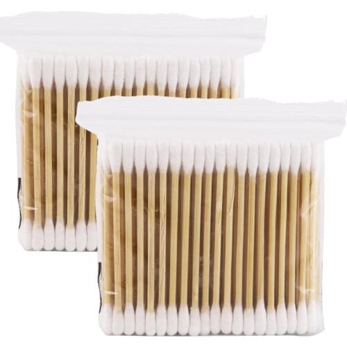 200pcs Double Head Cotton Swab Eyeshadow Eyelashes Makeup Cotton Buds Disposable Nose Ears Cleaning Wood Sticks Beauty Tools