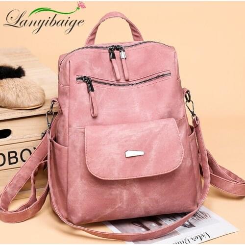 2021 New Multifunctional Ladies Backpacks Soft PU Lleather Youth Knapsack Student Backpack Travel School Bag