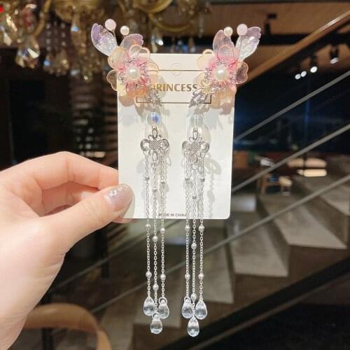 Antique Hair Ornaments Hanfu Headdress Hairpin Girls Hairpins Step by Step Flower Long Chain Childrens Costume Tassel Hairpin
