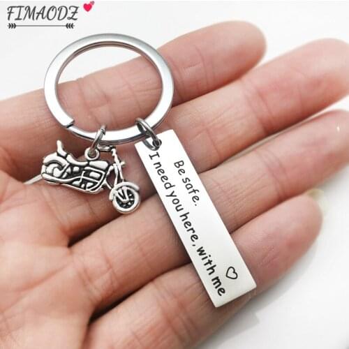 FIMAODZ Drive Safe Keychain Boyfriend Dad Friend Gift Motorcycle Car Stainless Steel Pendant Key Chain Ring for Men Women
