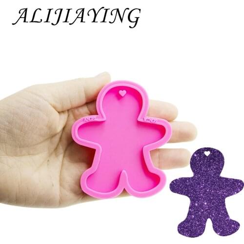 Shiny keychain Christmas gingerbread man key ring decoration silicone mold for DIY epoxy resin DY0187
