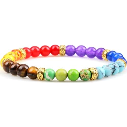 Reiki 7 Chakra Healing Beaded Bracelet Natural Tiger Eye Stone Healing Yoga Elastic Bracelets&Bangles for Women Men Jewery Gifts