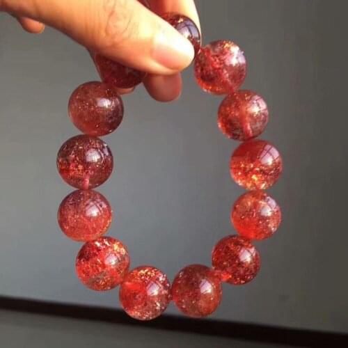 Genuine Natural Lepidocrocite Quartz Red Super 7 Round Beads Rare Women Stretch Bracelet 17mm 6A