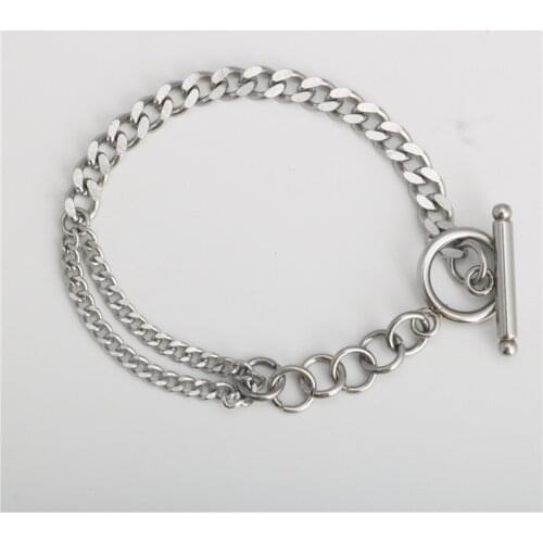 21cm/18cm/16cm Long Stainless Steel Link Curb Chain Bracelets Silver Color For Women Thick Charm Bracelets Fashion Jewelry