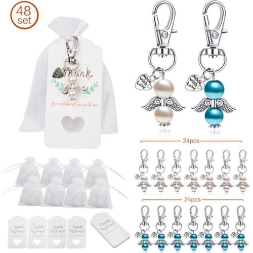 48pcs/set Angel Favor Keychains Keyring Thank You Kraft Tags Candy Bags for Baby Shower Wedding Party Decoration