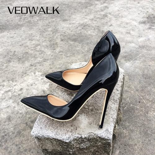 Veowalk Brand Women Fashion D'Orsay High Heels Ladies Pointed Toe Evening Dress Stilettos Gloss Patent Leather Pumps Shoes