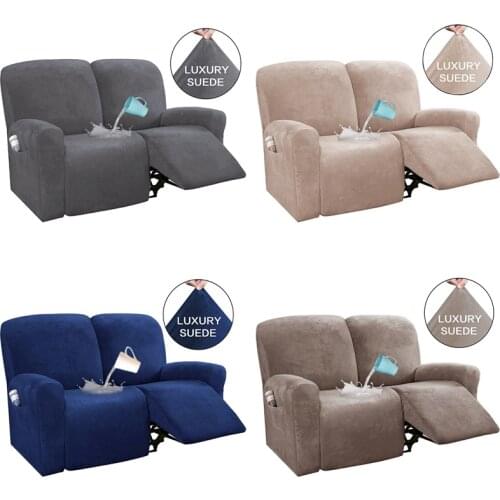 2 Seat Suede Sofa Cover All-Inclusive Rocker Cover Thick Fabric Recliner Cover Sofa Bed Cover High Elasticity Solid Color