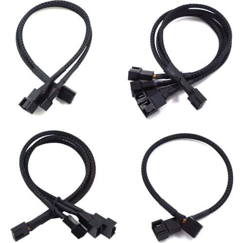 Black 4 Pin Pwm Fan Cable 1 To 2/3/4 Ways Splitter Black Sleeved 27cm Extension Cable Connector PWM Extension Cables 1PCS