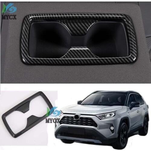 For Toyota RAV4 XA50 2019 2020 Car Styling Carbon Fiber Color Interior Rear Seat Water Cup Holder Frame Cover Trim 1PCS