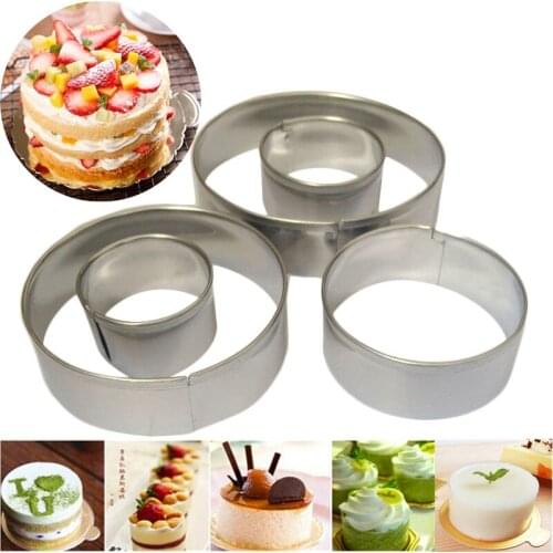 Aomily 5pcs/Set DIY Mousse Cake Mold Stainless Steel Decorating Tools Round Silver Ring Slicer Cutter Hand Push Baking Cooking