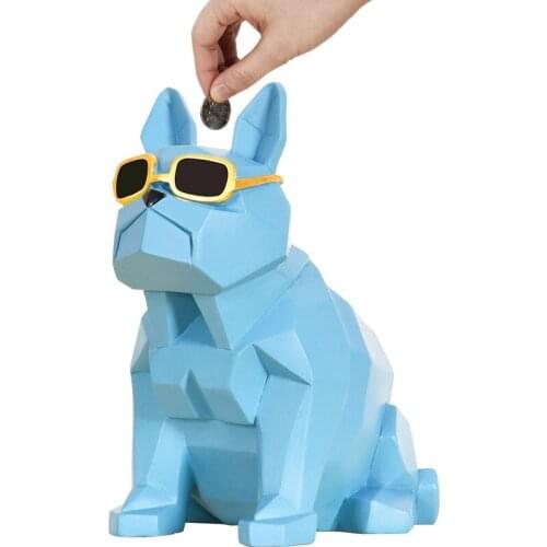 GEOMETRIC BULLDOG PIGGY BANK FIGURINE ANIMAL DOG MONEY BOX ART SCULPTURE RESIN ART&CRAFT HOME DECORATION ACCESSORIES R513
