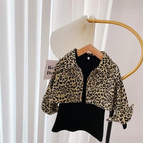 Childrens Clothing Sets For Girls 1-6Y Leopard Long Sleeve Coat+ Knitted Dress Casual Autumn Clothing Baby Two-piece Set