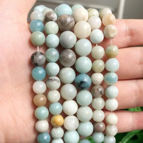 Natural Stone Smooth Colorful Amazonite Round Bead For Jewelry Making 4 6 8 10 12mm Perles Gem Loose Beads Diy Bracelet Necklace