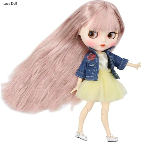ICY Factory Blythe Doll 1/6 Bjd White Skin Joint Body Pink Mix Grey Hair New Matte Face Carved Lips With Eyebrow Customized Face
