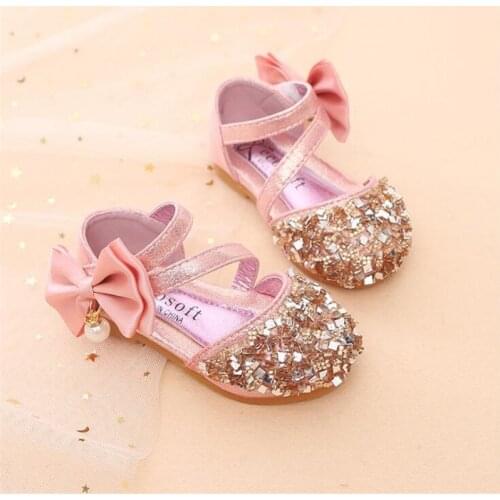 Summer Girls Leather Shoes Bead Mary Janes Flats Fling Princess Shoes Baby Dance Shoes Kids Sandals Children Wedding Shoes Gold