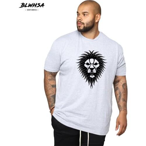 BLWHSH Lion Printing T Shirt Men Casual Short Sleeve Cotton T-shirt Funny Black Lion Printed Brand Plump Men Plus Tops Shirts