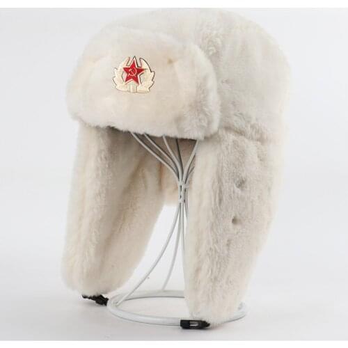 Men Women Soviet Army Military Badge Russia Bomber Hats Pilot Trapper trooper Hat Winter Faux Fur Earflap Snow Caps 3 Styles