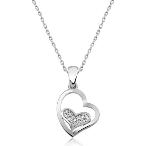 Real Silver 925 Jewelry Sterling Silver Heart Inside Heart Woman Necklace