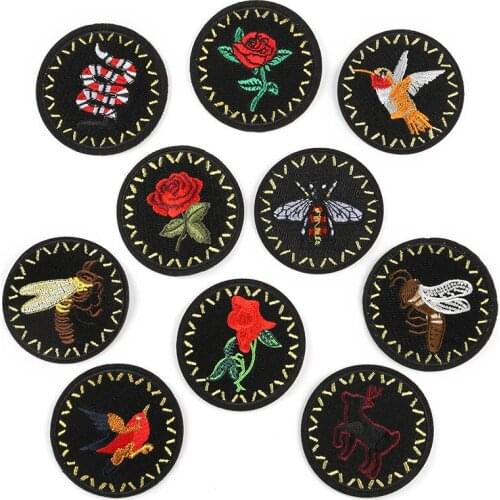 New Round Animal Flower Pattern Embroidery Locomotive Style Popular Element Patch DIY Clothing Accessories Cloth Stickers
