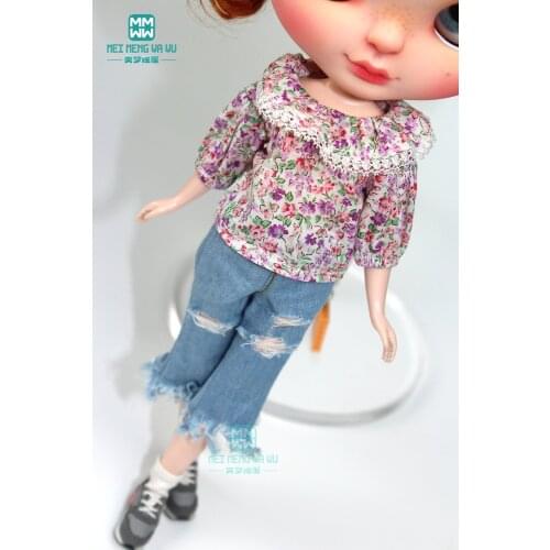 1PCS Blyth clothes fashion Broken flower shirt, shredded jeans for Blyth Azone 1/6 doll accessories