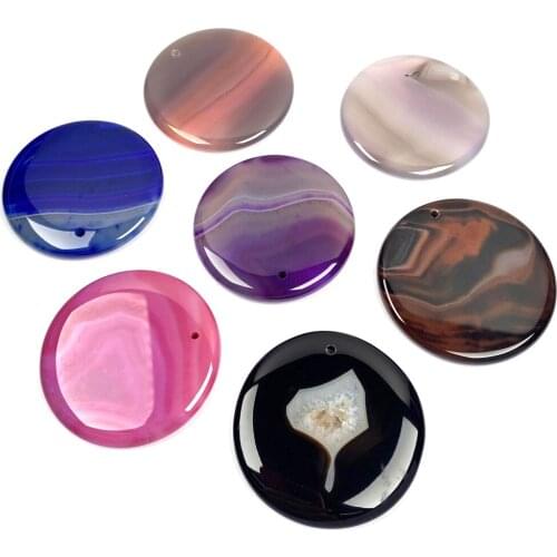 Wholesale Natural Stone Agates Pendant Disc Shape Onyx Charms Pendant for Jewelry Making DIY Necklace Accessories Size 50x50mm